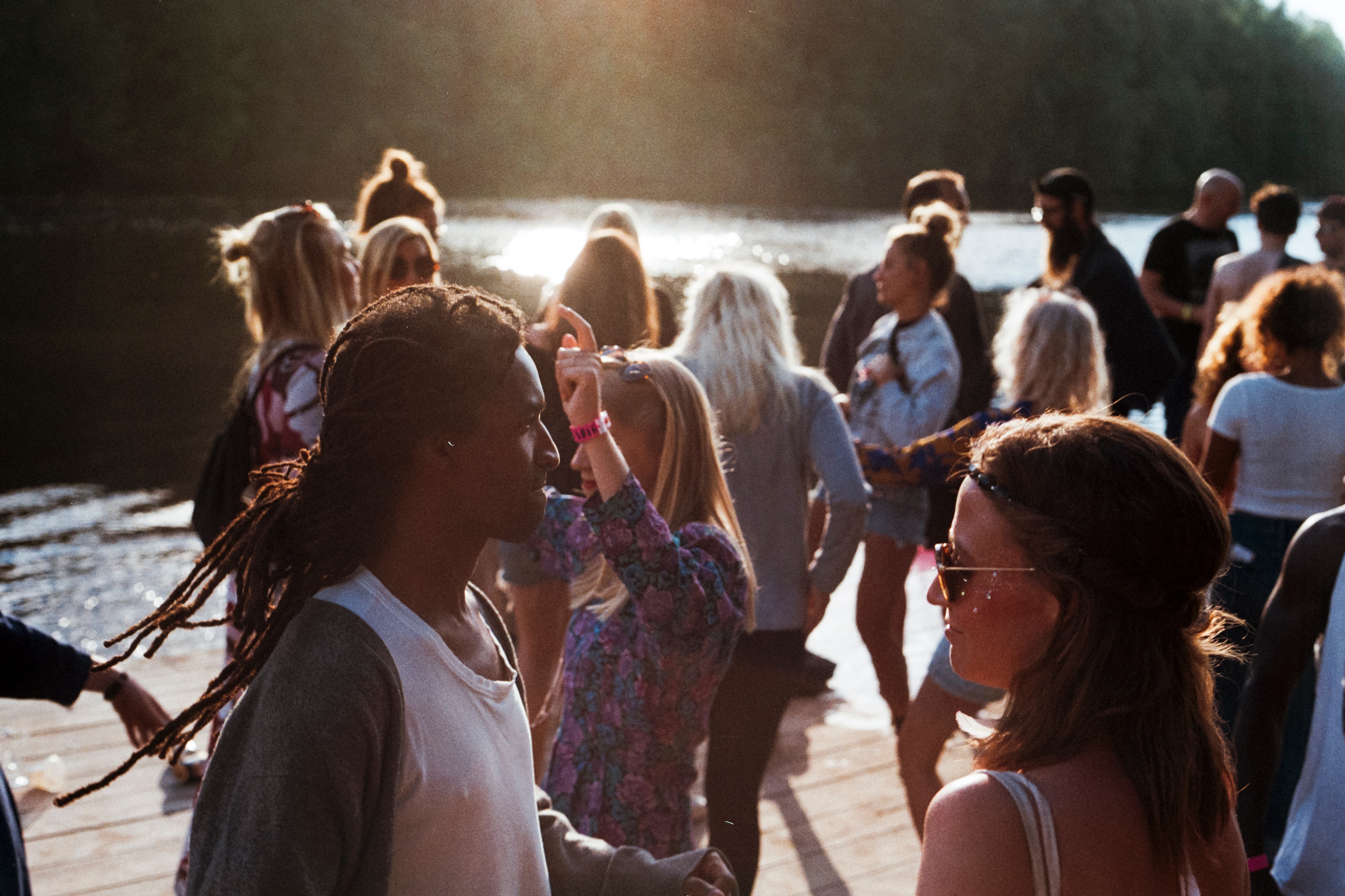 Guy talking to girl at a dock